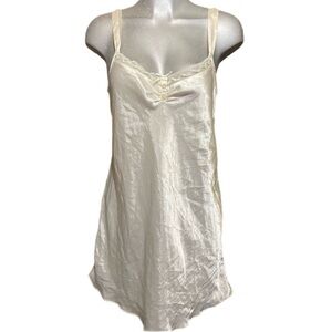 Morgan Taylor Intimates Satin Lingerie Chemise Cream Y2K Slip Dress Lace Trim L